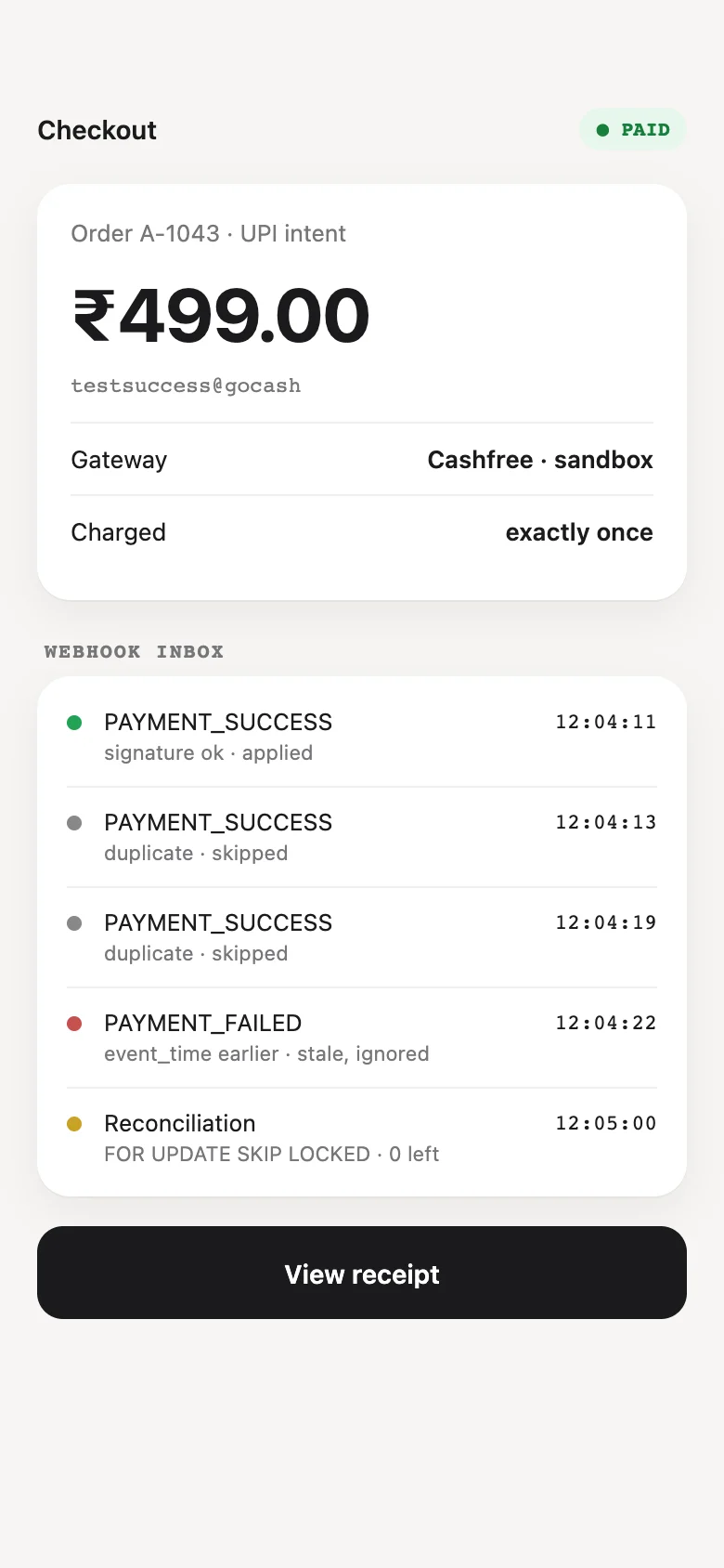 UPI checkout screen